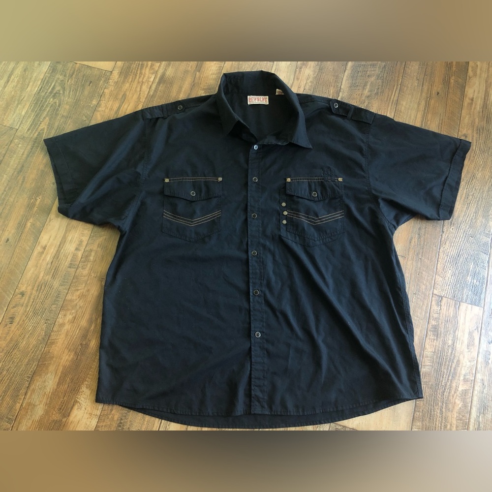 Mens REVOLVE Vintage Shirt 3XL Black Metal Button Up Short Sleeve Rn90504 XXXL